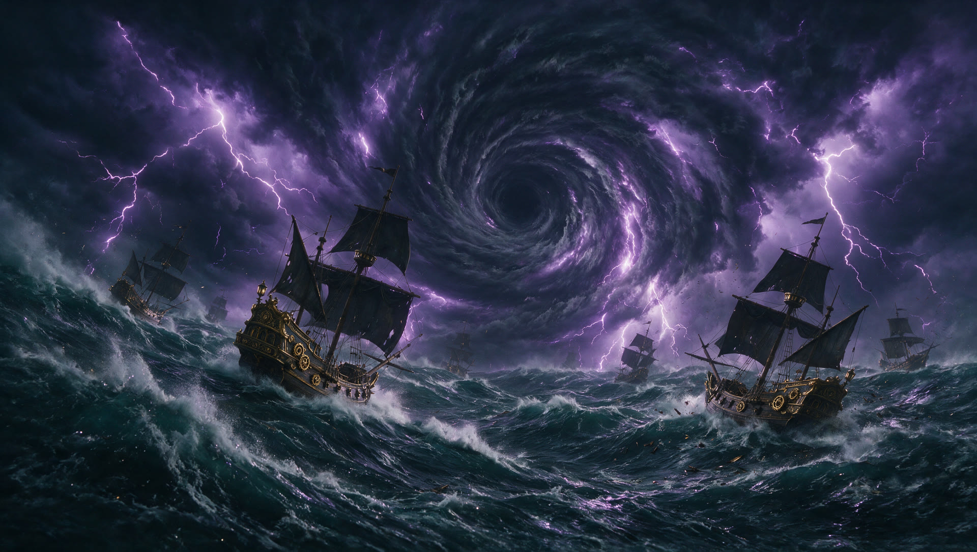 Tall ships caught in an ocean vortex