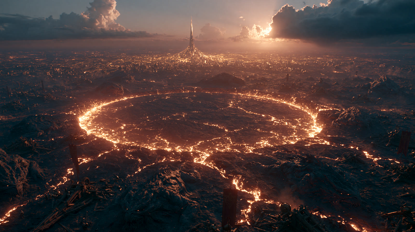 Ring of fire circling a distant city